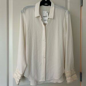 NWT Zara cream blouse with textures sleeves design